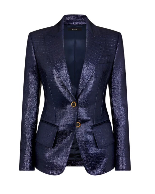 Comfort Meets Fashion Tom Ford Womens Croc Embossed Jacket In Blue