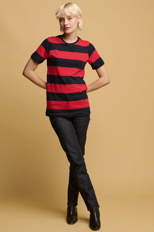 Hot Styles Women's Wide Stripe Short Sleeve T Shirt - Red/Navy