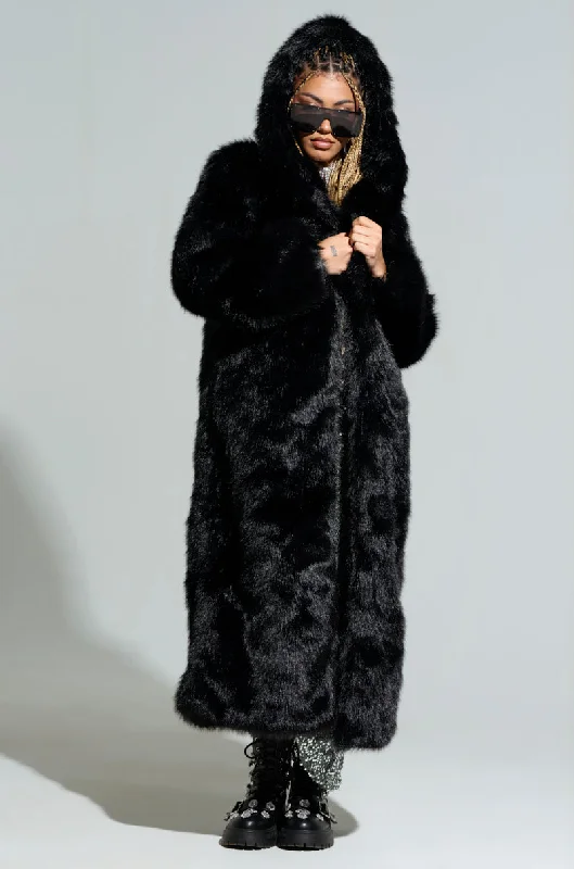 Cheap Women's Clothing Online MANCHESTER HOODED FAUX FUR IN BLACK