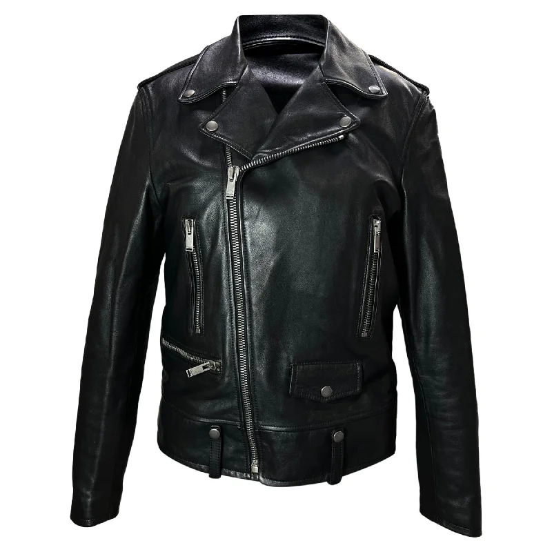 Fashion Forward Saint Laurent Slim-Fit Biker Jacket in Black Leather