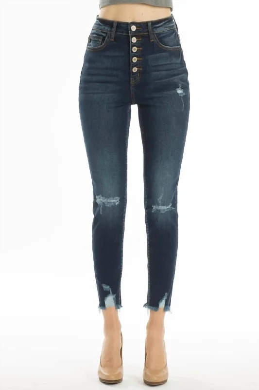 Cool Prices High Rise Distressed Knee Jean In Dark Wash