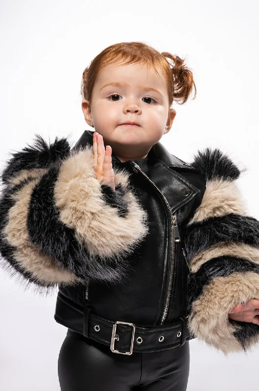 Affordable Online Boutiques KIDS VENETA MOTO JACKET WITH FAUX FUR ARM