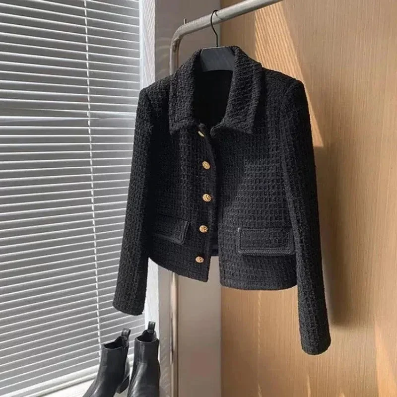 Sophisticated Fashion Chic Vintage Cropped Tweed Jacket Women