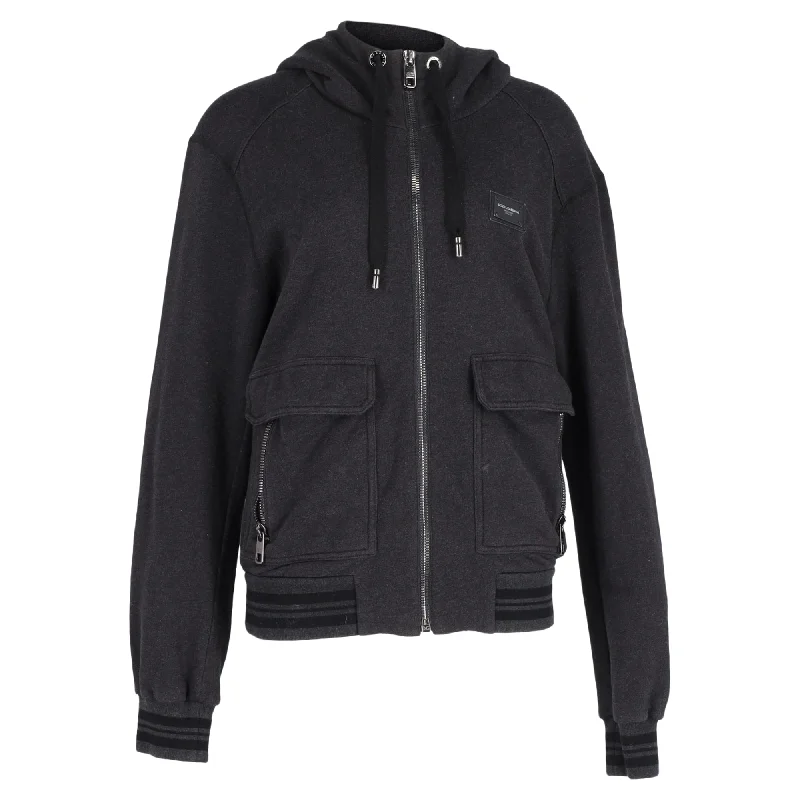 Trendy Boutiques Online Dolce & Gabbana Zipped Hooded Jacket in Dark Grey Cotton