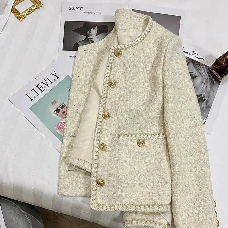 Free Spirited Fashion Gold Button Short Tweed Jackets Women