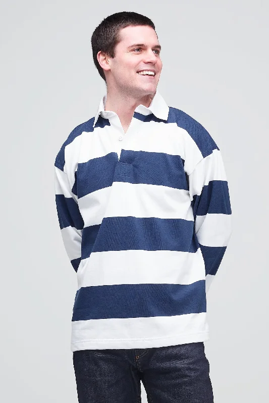 Online Clothing Boutiques Wide Striped Rugby Shirt - Navy/White