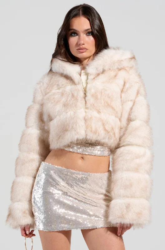 Sale On Sale TOASTED MARSHMALLOW HOODED FAUX FUR JACKET