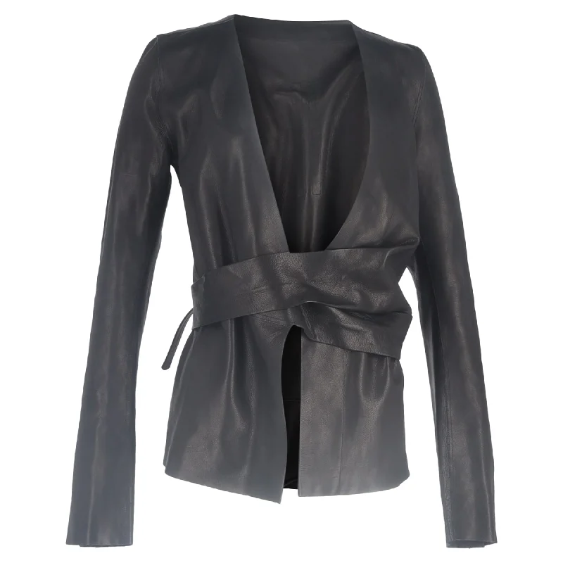 Weekend Sale Rick Owens Wrap Jacket in Black Leather