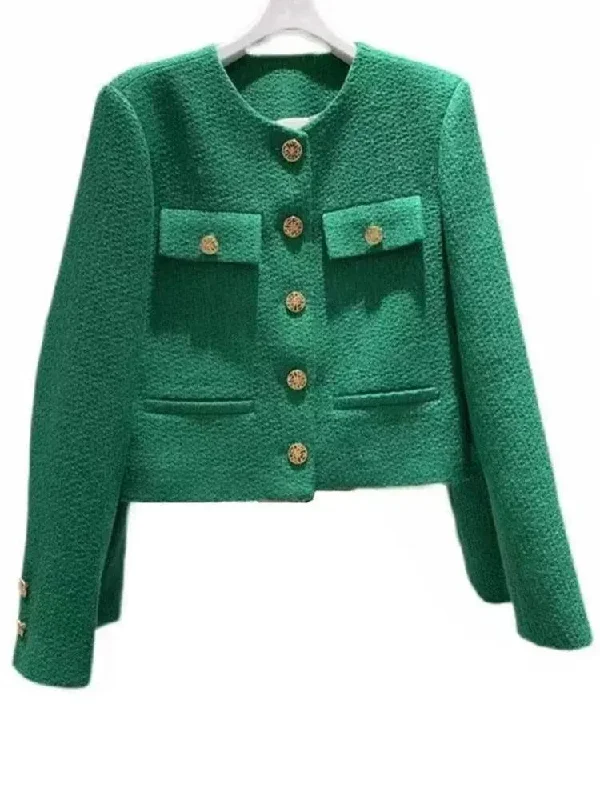 Casual Chic Woolen Tweed Jacket Women