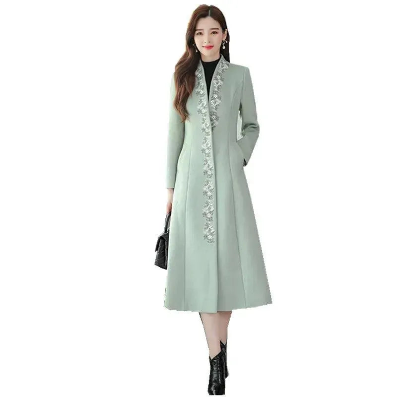 Elevate Your Wardrobe Women Embroidered Woolen Overcoat