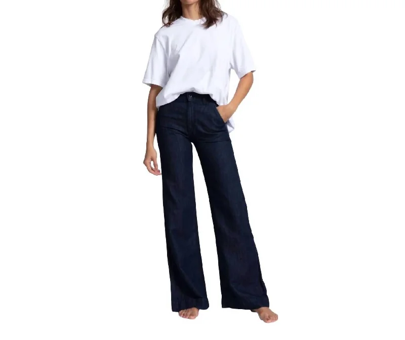 Elegant Simplicity Wardrobe Denim Trouser In Indigo Linen