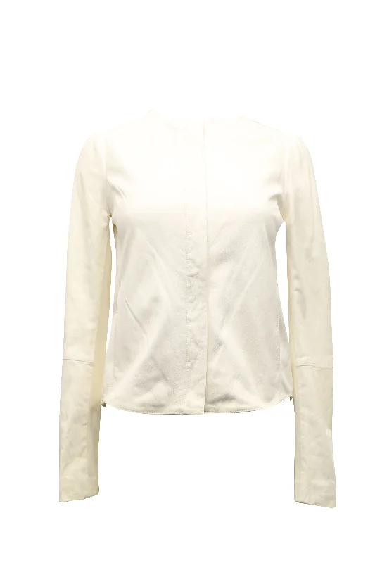 Timeless Elegance Redefined Vince Collarless Jacket in White Leather