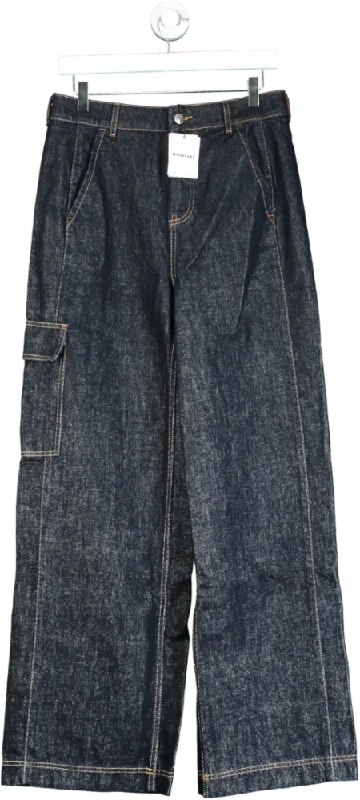 Women Clothing Whistles Blue Dark Denim Wide Leg Cargo Jean W28