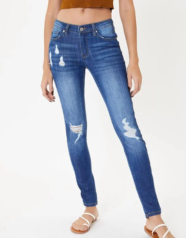 Exclusive Sale Mid Rise Distressed Super Skinny Jean In Medium Wash