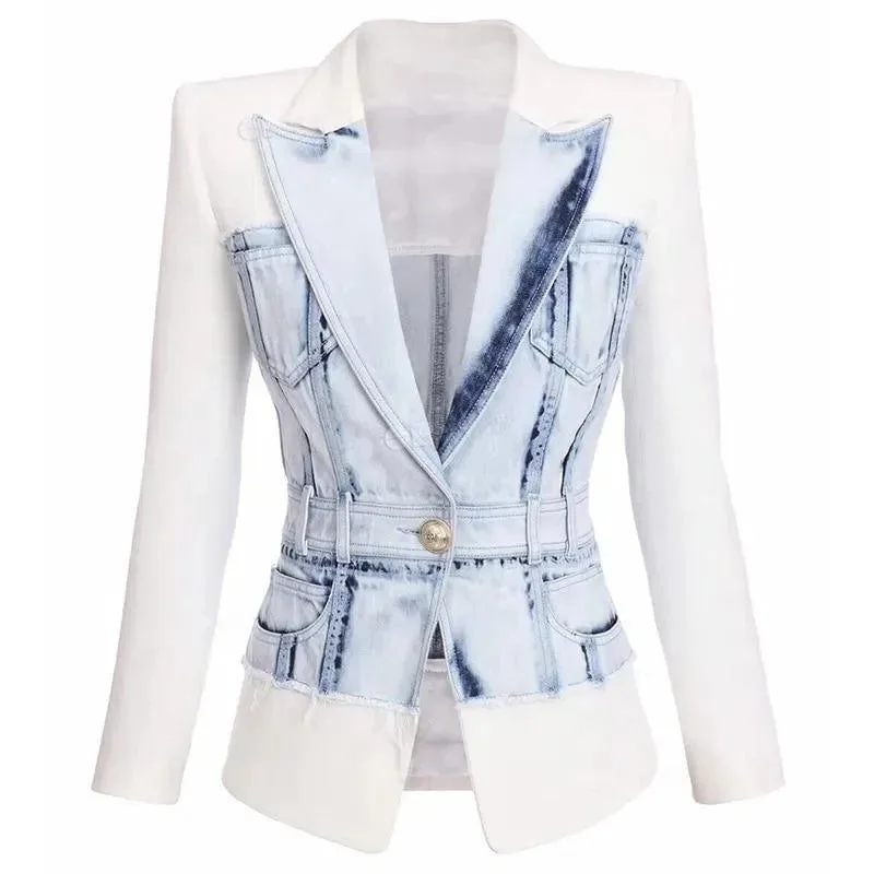 Seasonal Trends Stylish Patchwork Denim Blazer Women - Casual - Patchwork