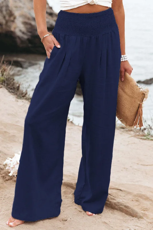 Bold Prints Casual Chic Loose Smocked High Waist Wide Leg Trousers