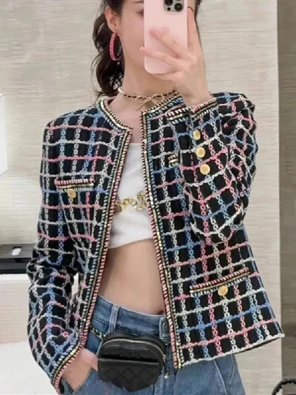 Must-Have Styles Plaid Casual Tweed Jacket Women