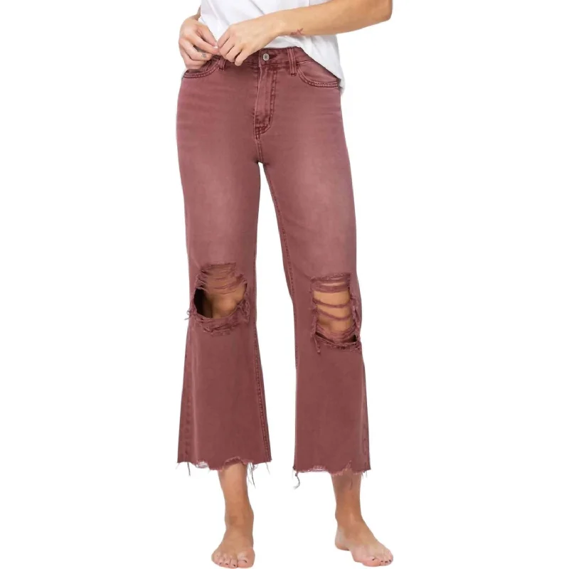 Trendy Online Boutiques Vintage-Inspired 90's Flare Jeans In Russet Brown