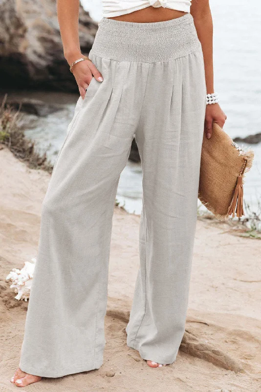 Preppy Style Loose Smocked High Waist Wide Leg Trousers