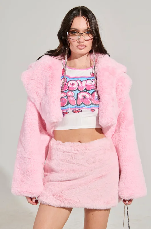 Minimalist Women’s Fashion Clothing POPPY CROPPED FUR COAT IN LIGHT PINK