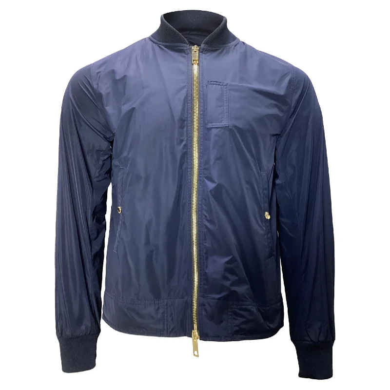 Online Boutiques Clothing Burberry Bomber Jacket in Navy Blue Polyester