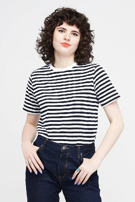 Clothing Woman Women's Short Sleeve Stripe T Shirt - White/Navy