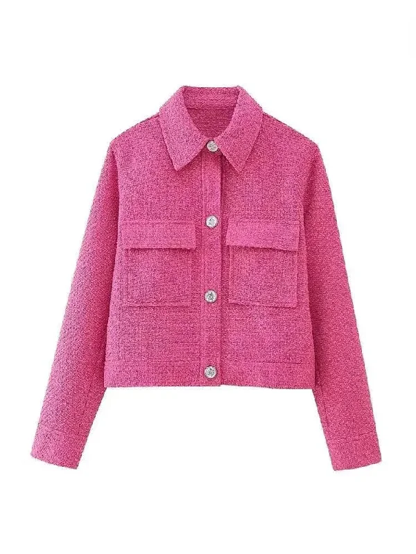 Casual Wear Vintage Women Cropped Tweed Jacket