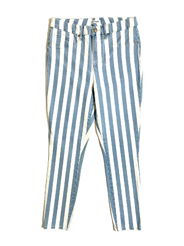 Trend Forward Threads For Her Women's Good Legs Crop Skinny Striped Jeans In White Blue