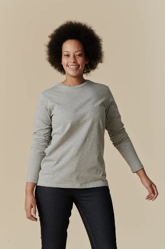 Casual Chic Women's Long Sleeve T Shirt - Grey Marl