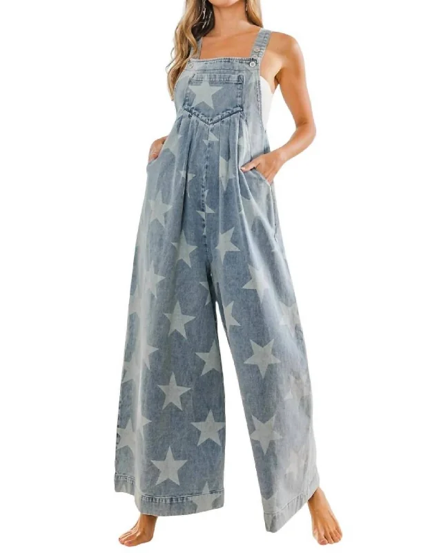 Chic Casual Style Bibi Star Overalls In Denim