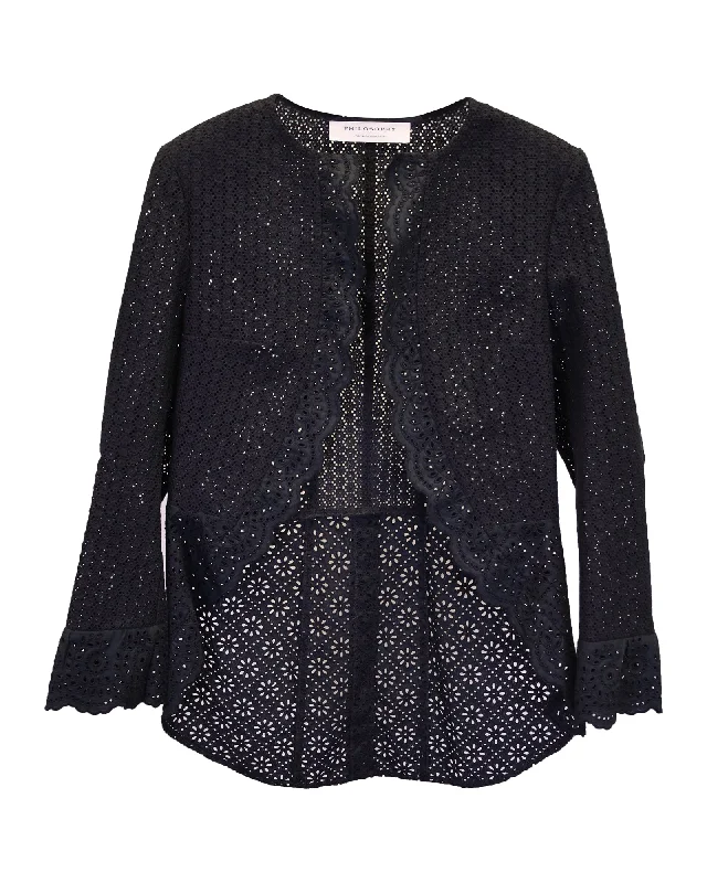 Trend Setting Wardrobe Philosophy Di Lorenzo Serafini Eyelet Open Jacket in Black Viscose