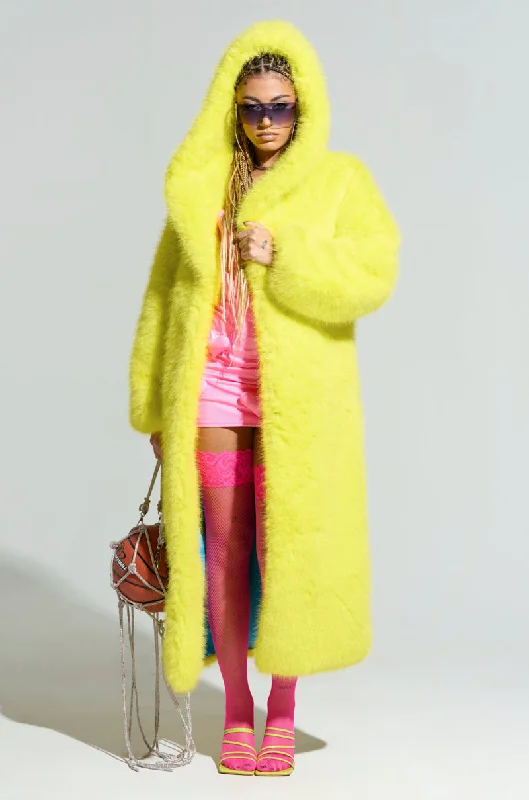 Women's Clothing Stores MANCHESTER HOODED FAUX FUR IN LIME