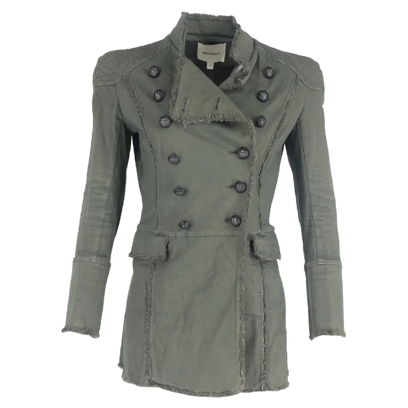 Outlet Clothing Pierre Balmain Double Breasted Military Jacket in Green Cotton