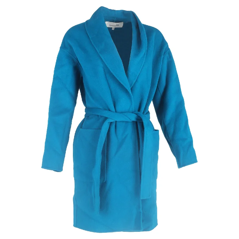 VIP Member Discount Diane von Furstenberg Felted Long Coat in Blue Wool