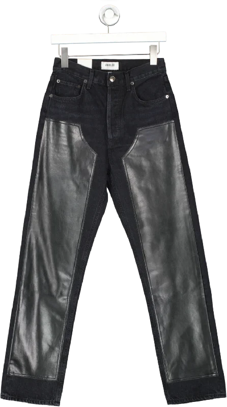 Women's Fashion Hotspots AGOLDE Black Ryder Jeans With Leather Panels W25