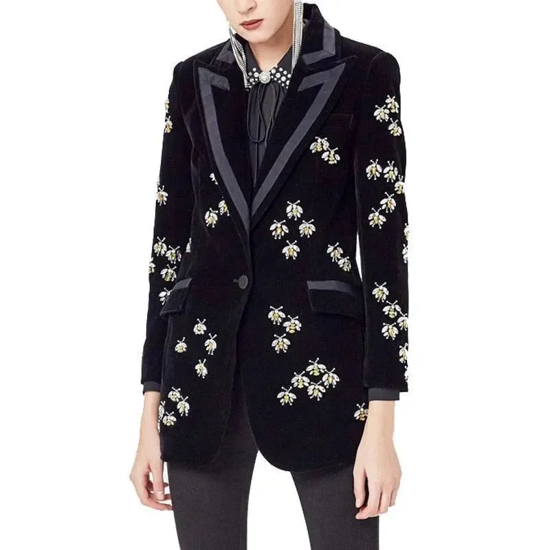 Winter Wardrobe Clearance Bees Beaded Velvet Blazer Women - Casual - Printed