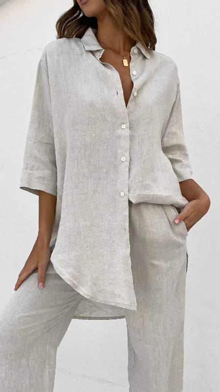 Budget-Friendly Fashion Lounge Linen Longline Shirt - Natural