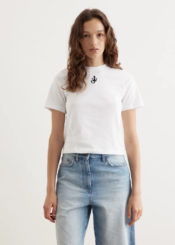 Chic Style, Always In Vogue Anchor Embroidery Panelled Cropped T-Shirt