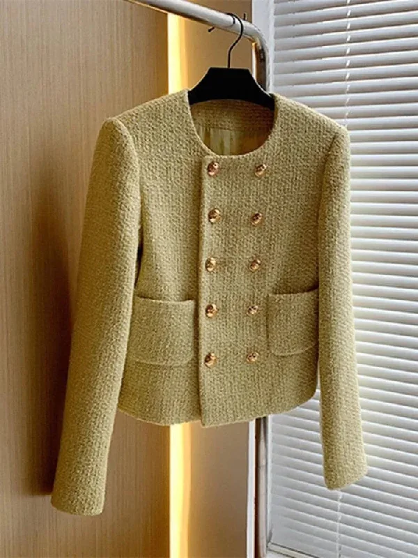 Save Big Double Breasted Women Cropped Tweed Jacket