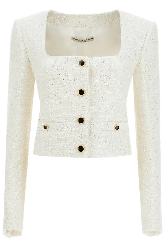 Elegant Styles Alessandra Rich Women's Tweed Jacket With Sequins Embell