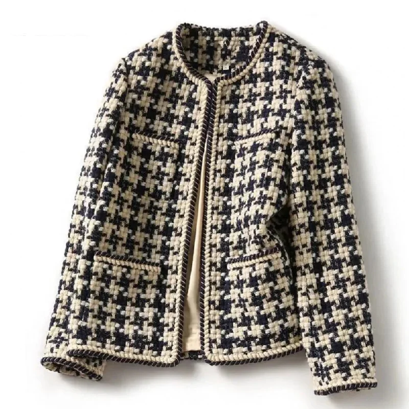 Casual Chic Grid Plaid Tweed Jacket Women