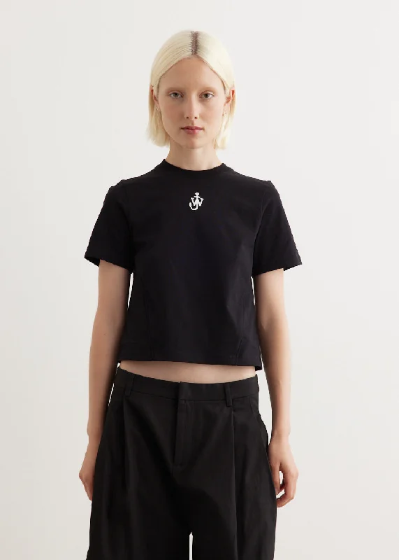 Comfort Meets Fashion Anchor Embroidery Panelled Cropped T-Shirt