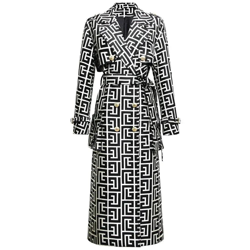 Trendy Street Style Clothing Belted Print Women's Trench Coat