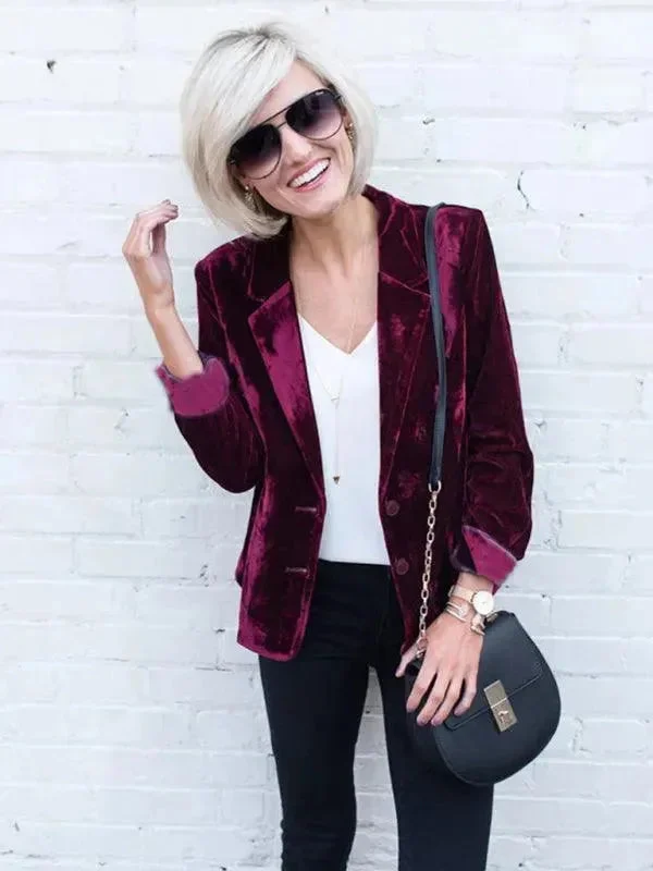 Wardrobe Refresh Women Casual Slim Velvet Blazer