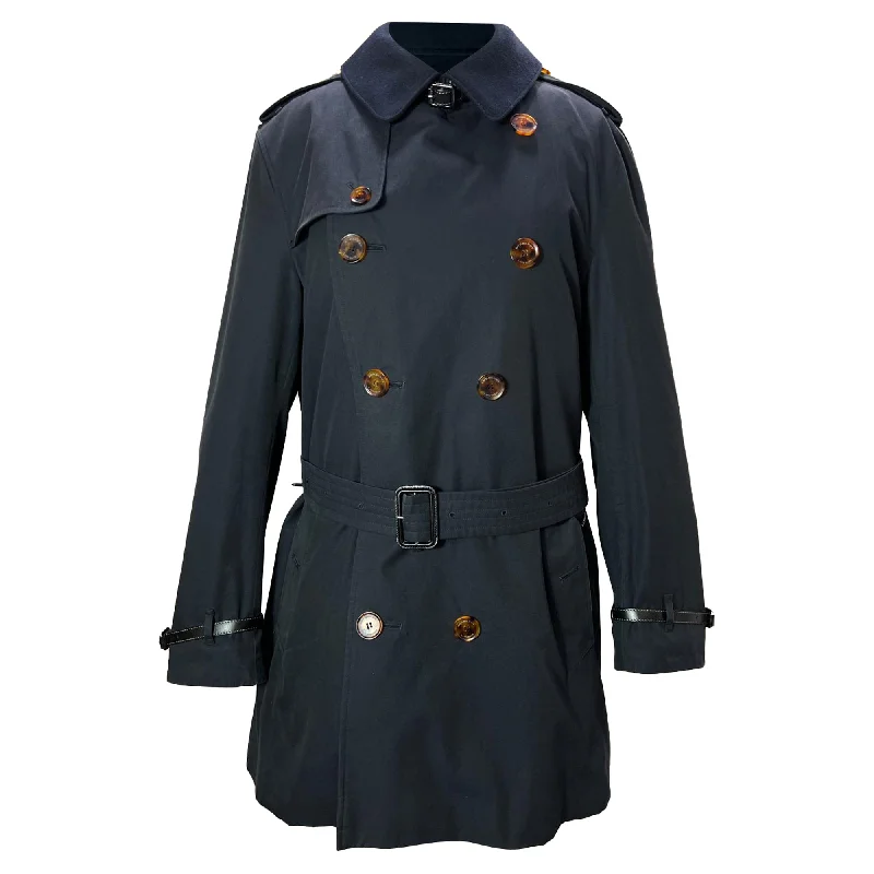 Chic Style Burberry London Double-Breasted Trench Coat in Navy Blue Wool